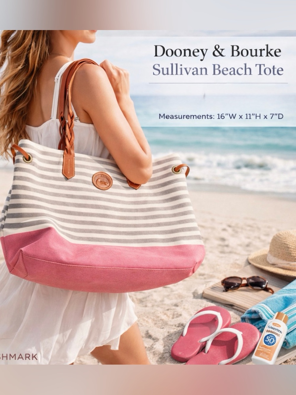Dooney & Bourke Sullivan Beach Tote — Grey Stripe + Pink Bottom circa 2011